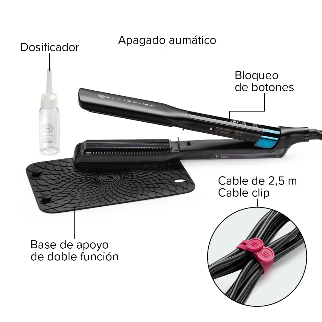 Bellissima Imetec Style Expert Steam Elixir - Plancha de Vapor Profesional para un Cabello Liso, Protegido y Brillante, sin Daños - Revestimiento de Cerámica y Aceite de Argán - 4 Temperaturas
