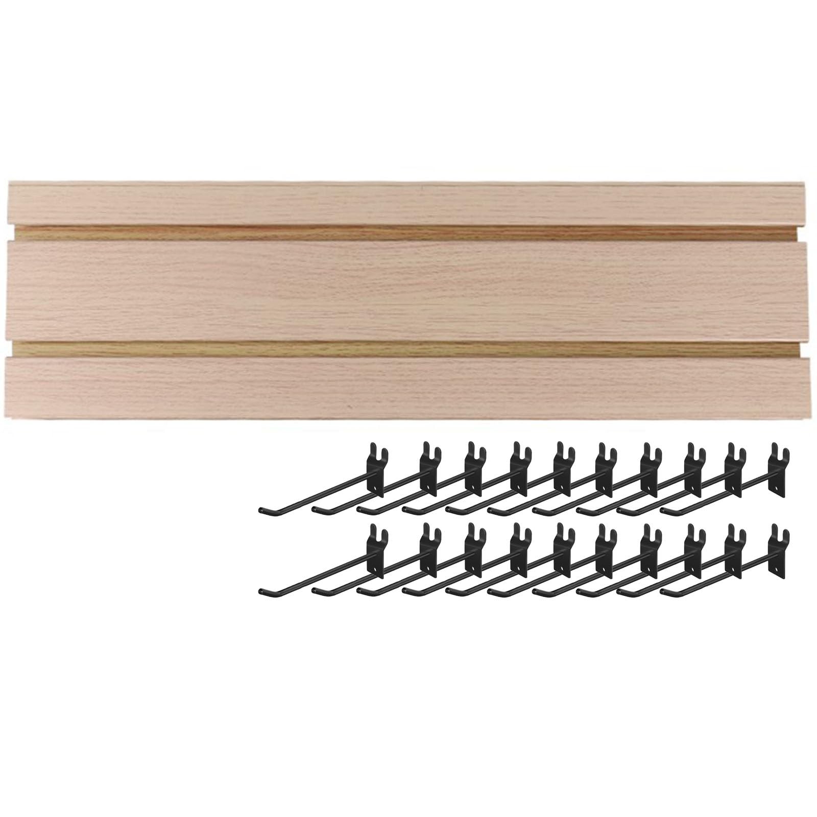 WIGING Slatwall Panel, PVC Interlocking Slat Wall Paneling With 20 Hooks, Heavy Duty Storage Organizer Display Panels For Retail Store, Garage Wall, Craft(Wood,15.5x100cm/6.1x39.37in)