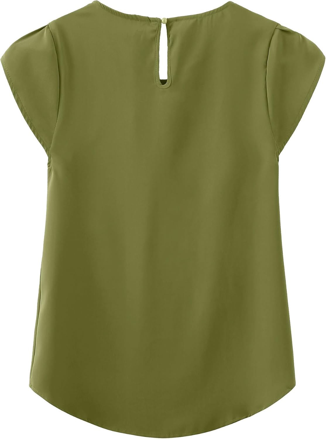 TASAMO Women's Casual Round Neck Basic Pleated Top Cap Sleeve Curved Keyhole Back Chiffon Blouse - Image 2