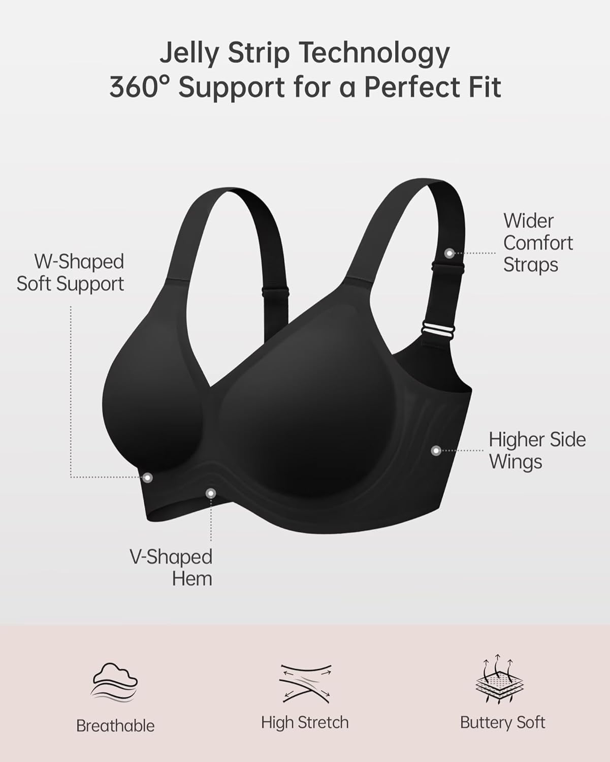 Vertvie Bras for Women No Underwire Wireless Support Bra Underarm-Smoothing Seamless Push Up Full Coverage T-Shirt Sports Bra - Image 7