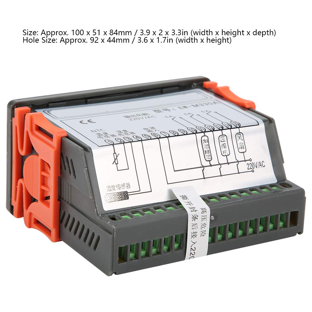 Hyuduo Termostato Digital, Controlador de Temperatura y Humedad de Doble LED EW M330A AC220V con Protección contra Roturas de Sensor, Termostato para Incubadora de Invernadero, Ventilación del Hogar