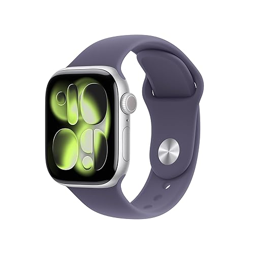 Apple Watch Series 11 GPS, Cassa 42 mm in alluminio color argento con Cinturino Sport viola nebbia - M/L