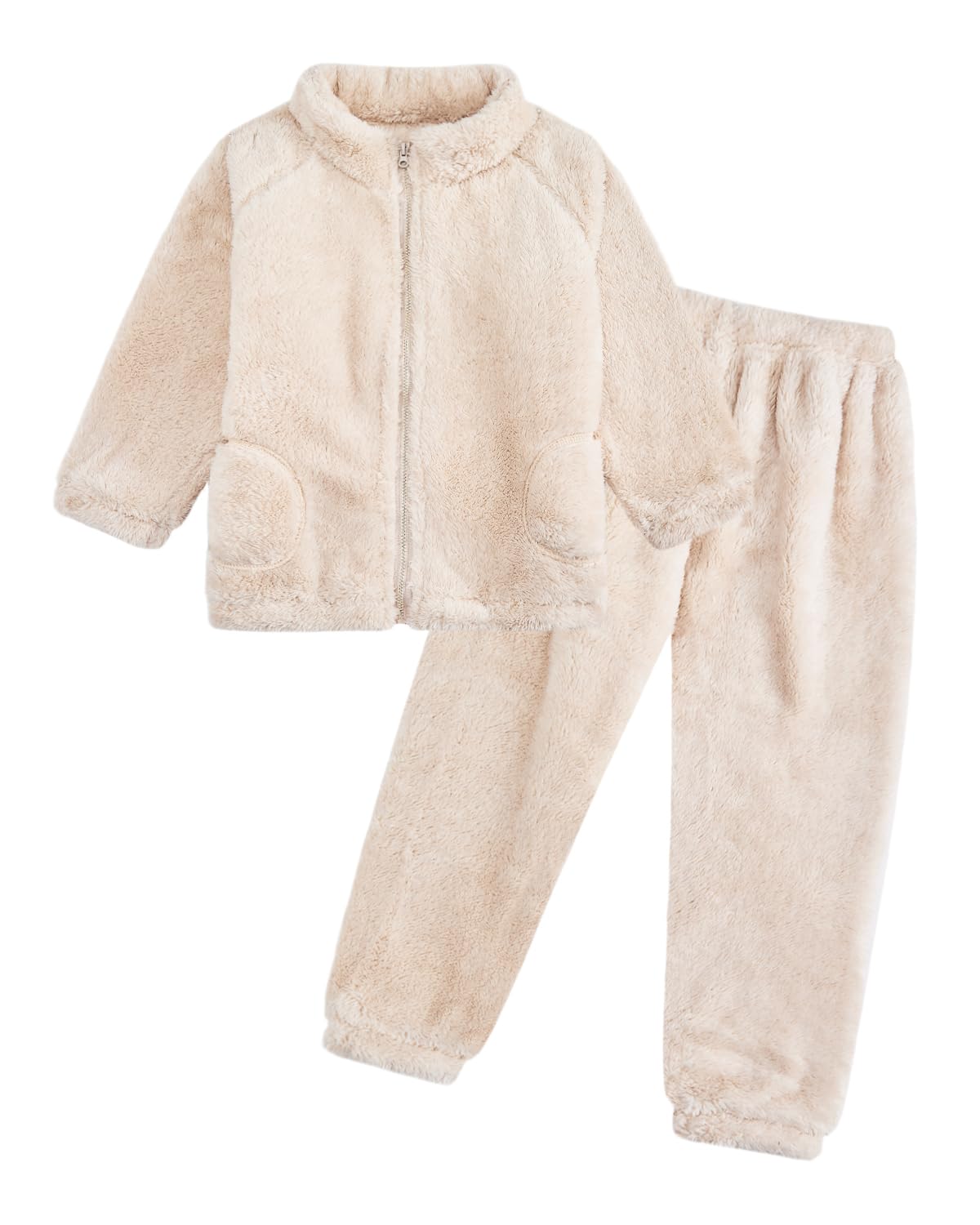 JiAmy Winter Fleece Kinder Pyjama Set 2 Stück Reißverschluss Oberteil Hose Warm und Bequem Unisex Pyjamas Bekleidungssets für 1-5 Jahre