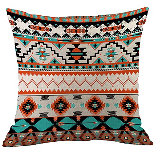CANSEGO Housse de coussin motif aztèque bohème, tribal, diamant, tribal, rayures géométriques, coussin en coton et lin, 45,7 x 45,7 cm, décoration d'intérieur, canapé, bureau, chambre à coucher