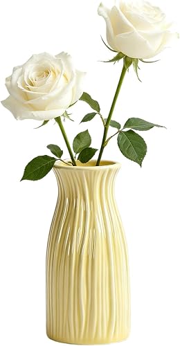 Cute Yellow Ceramic Bud Vase, Ribbed Modern Flower Vase, Small Decorative Vases for Centerpieces & Room Decor