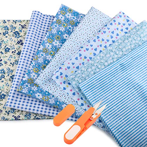 JTENG Patchwork Stof 50 * 80 cm, 7 STKS DIY Katoen Stof Patchwork Verschillende Patroon Doeken DIY Scrapbooking Kunstwerk (Blauw)