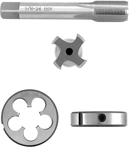 Miniatura 2 de QWORK 5/8 "-24 Juego de dados y troqueles, con troquel redondo 22LR 223 5.56 0.354 in, herramienta de acero de alta velocidad para roscar con rosca