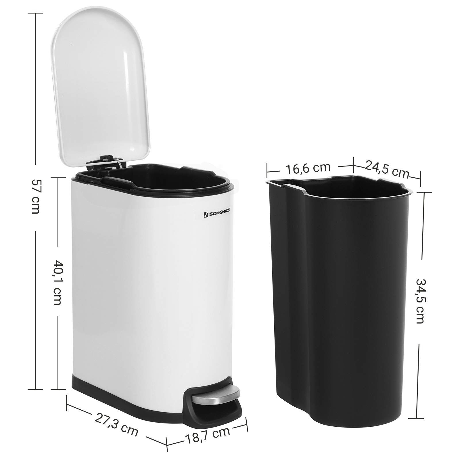 Buy SONGMICS Slim Rubbish Bin, 10L Pedal Bin, Steel, Removable Inner