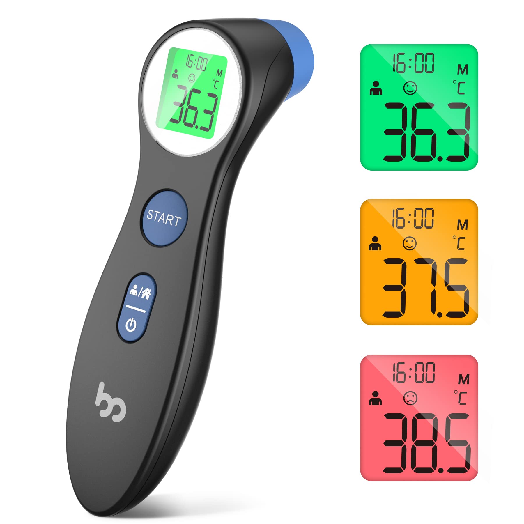 Fieberthermometer für Babys, Kinder und Erwachsene, kontaktloses Stirnthermometer Infrarot Thermometer mit sofortiger genauer Ablesung, Fieberalarm, schwarz