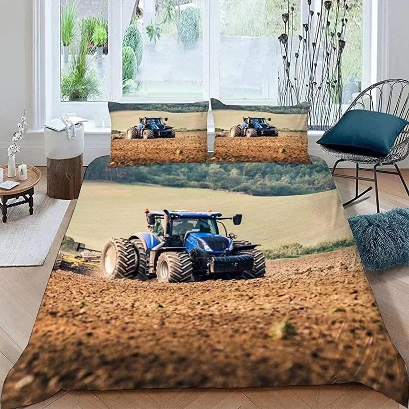 Funda nórdica de tractor marrón antiarrugas para cama 150, juego de cama fácil de lavar