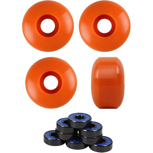 Skateboard Wheels with ABEC 7 Bearings and Spacers (Orange, 52mm)