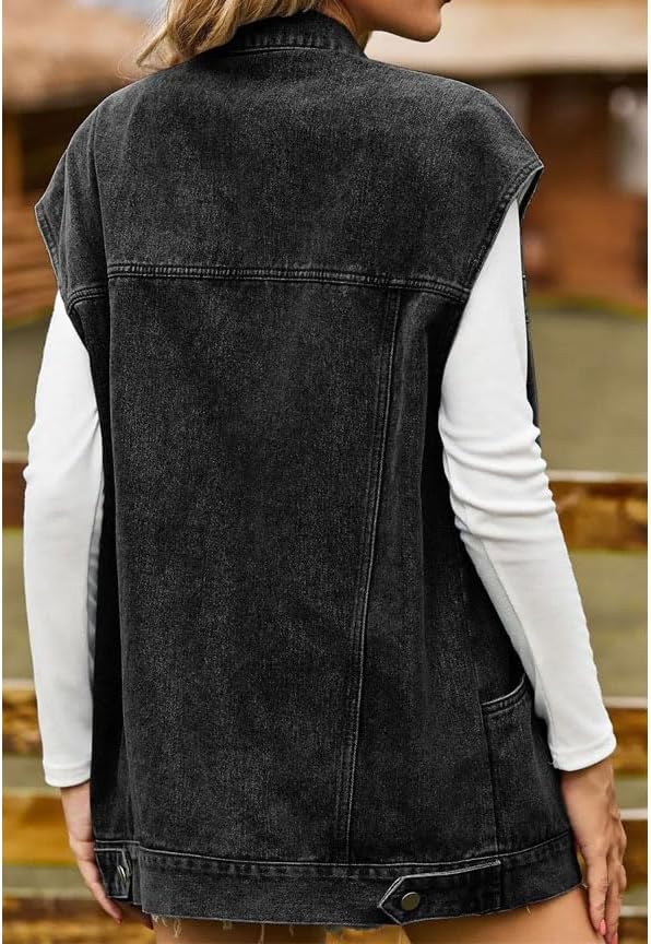 レディース ターンダウンカラー デニムベスト シングルブレスト カーディガン 無地 カジュアル ウエストコート