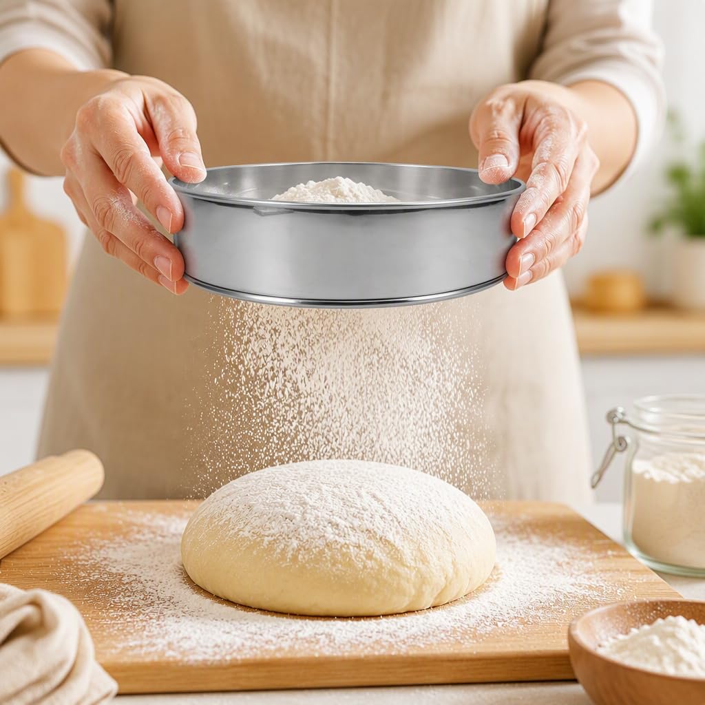 Tamis à Farine en Acier Inoxydable 2 pièces, Tamis à pâtisserie Manuel Rond à Mailles Fines