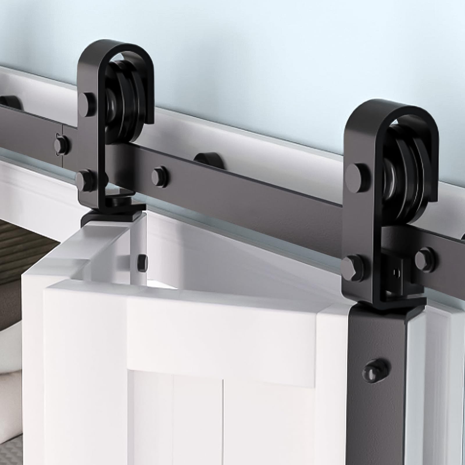 Aptliton Heavy Duty Bi-Fold Sliding Barn Door Hardware Kit – Quiet Side-Mounted Black Rollers – Easy to Install – Fits Double 28" Closet Doors – Perfect for Laundry or Bedroom – Hardware Only, 60''