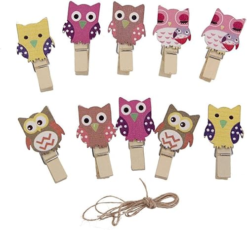 Miniatura 6 de FONDOTIN Clip de bolsa de alimentos, clip de madera colorido, pin de dibujo de madera, clips de bambú con forma de búho, búho para recuerdos de