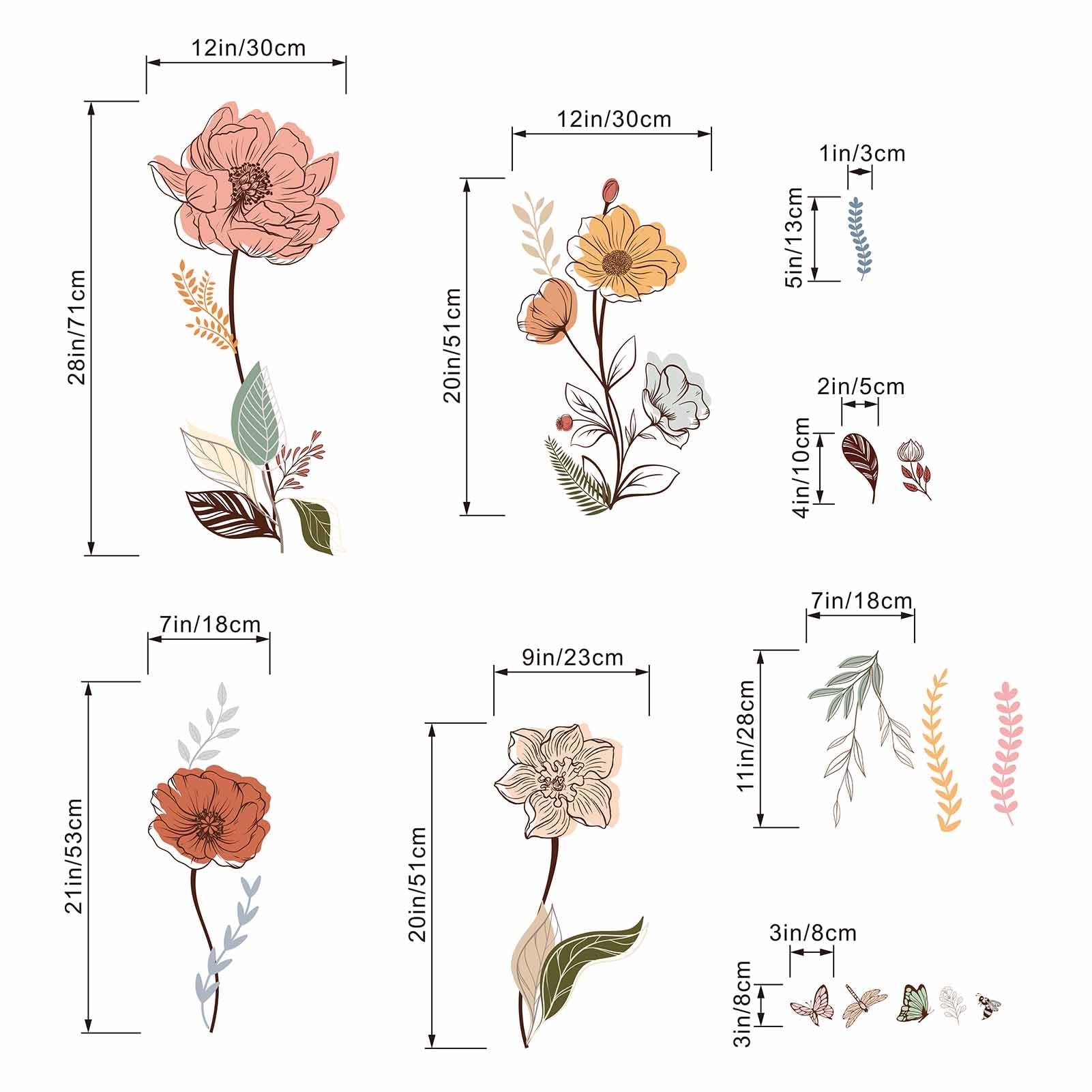 Boho Flower Wall Stickers for Bedroom: Peel and Stick Wildflower Floral Butterfly Wall Stickers - Image 4