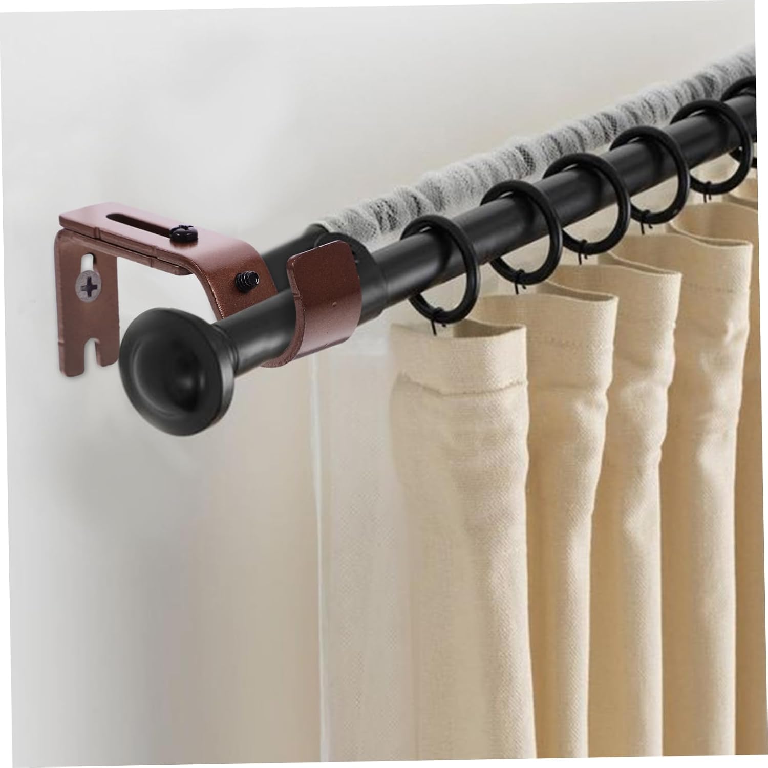 ORFOFE 3Pcs Adjustable Curtain Rod Bracket Iron Brown Rod Holders | Sturdy Vintage Retro Design, Easy Installation, Firm Support for Thick Pole Window Treatment Hardware