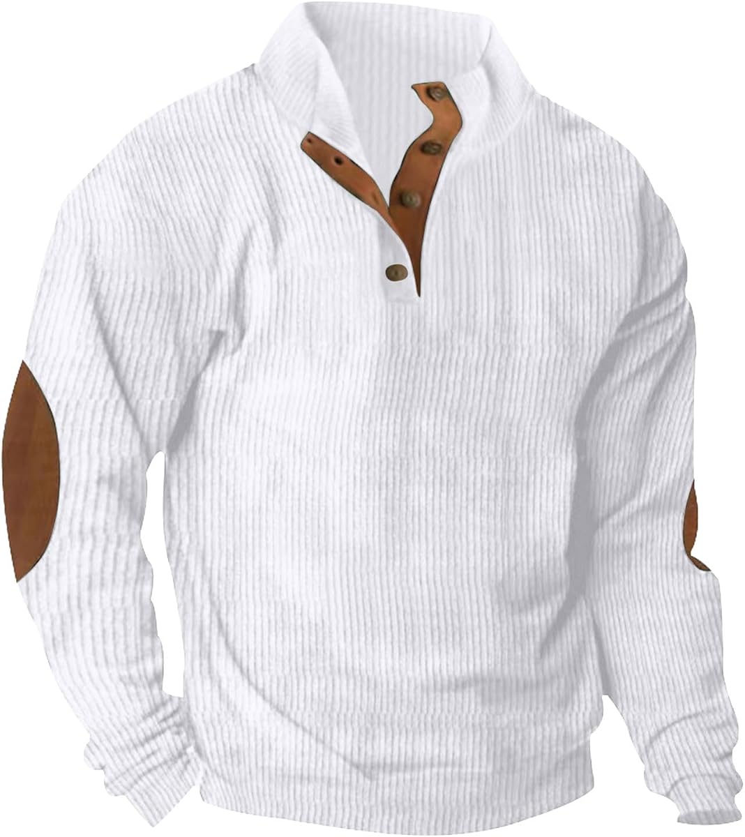 T-Shirts for Men Long Sleeve Corduroy Henley Shirts 2024 Fashion Lightweight Casual Button Sweatshirt No Hoodies