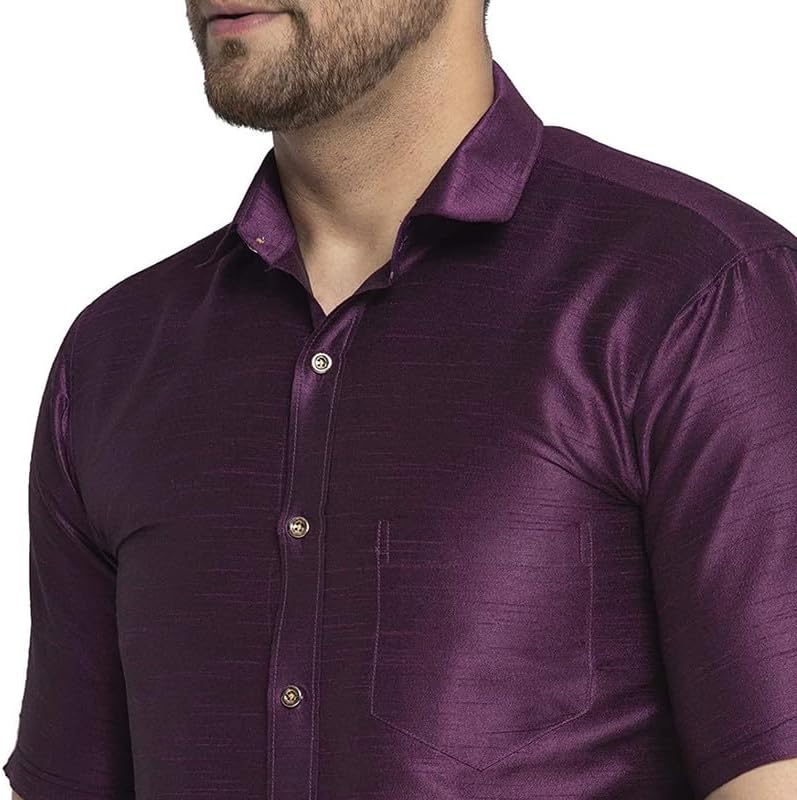 Men's Classic Ethnic Shirt Dupion Silk Plain Casual Fit Tunic Kurta Party Wear