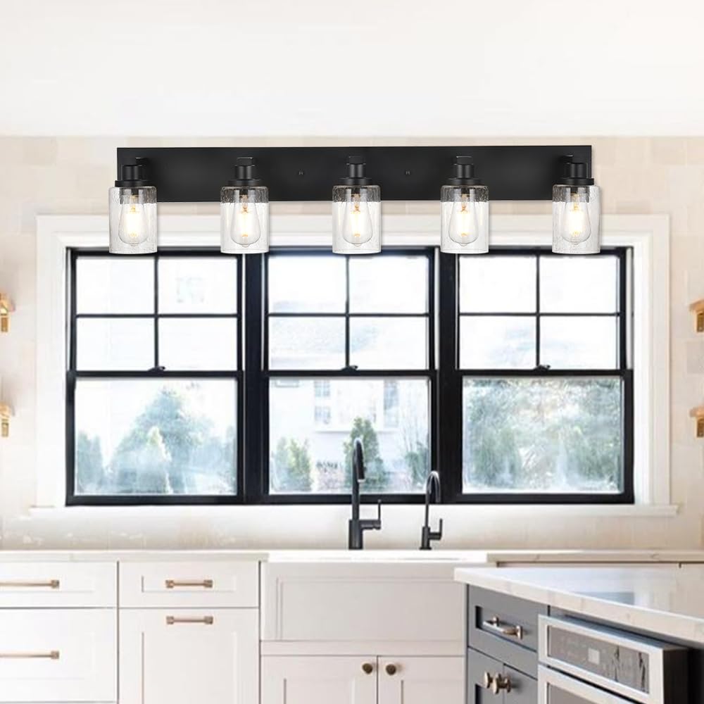 WINSHEN 5-Lights Farmhouse Bathroom Vanity Light in Black