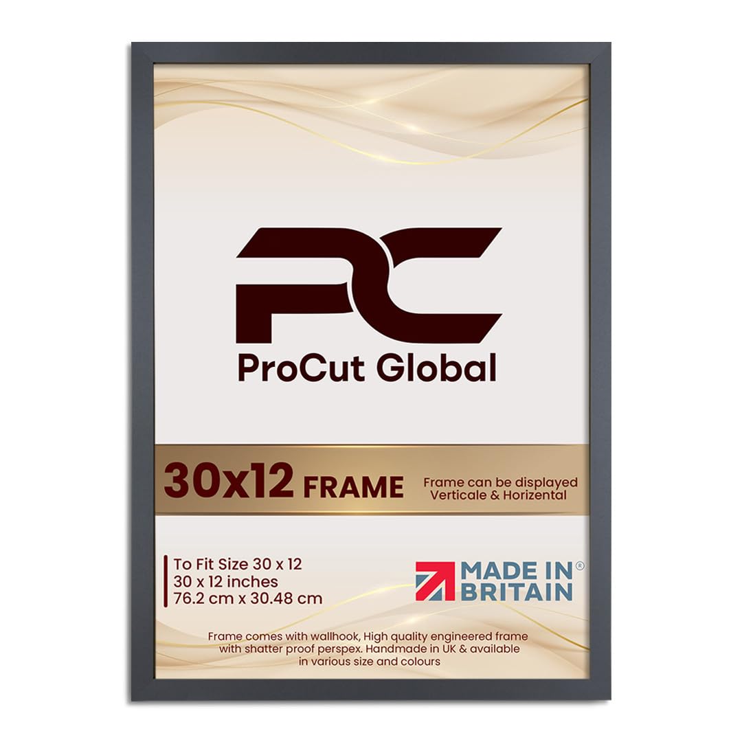 Procut Global 30X12 Dark Grey Picture Frames - Modern Wooden Photo Frame with Shatterproof Perspex for Wall or Tabletop - Perfect for Posters, Certificates, Prints - Sizes & Colors Available