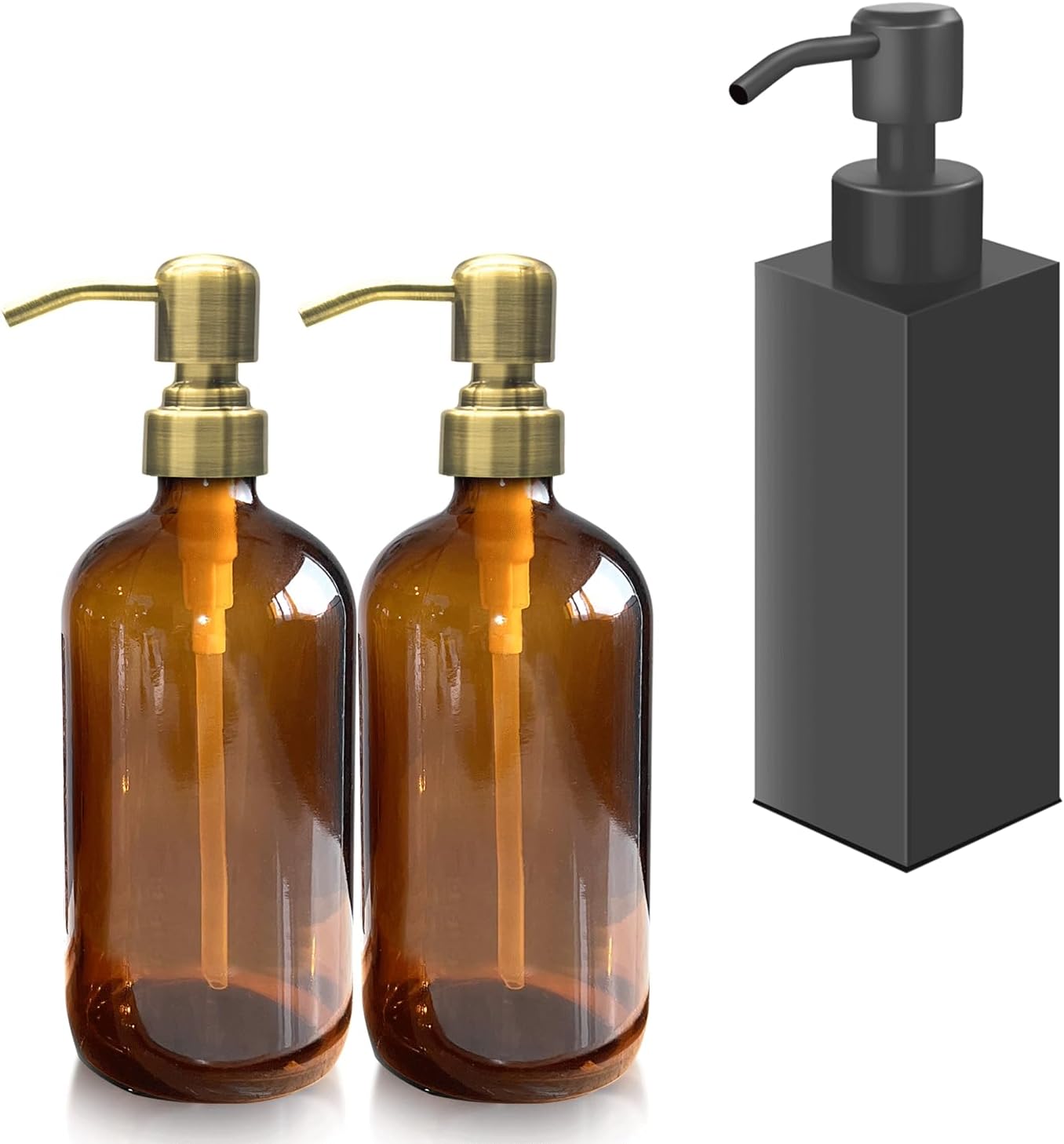 Amazon.com: 2 Pack Amber Glass Soap Dispenser with Gold Pump & Matte ...