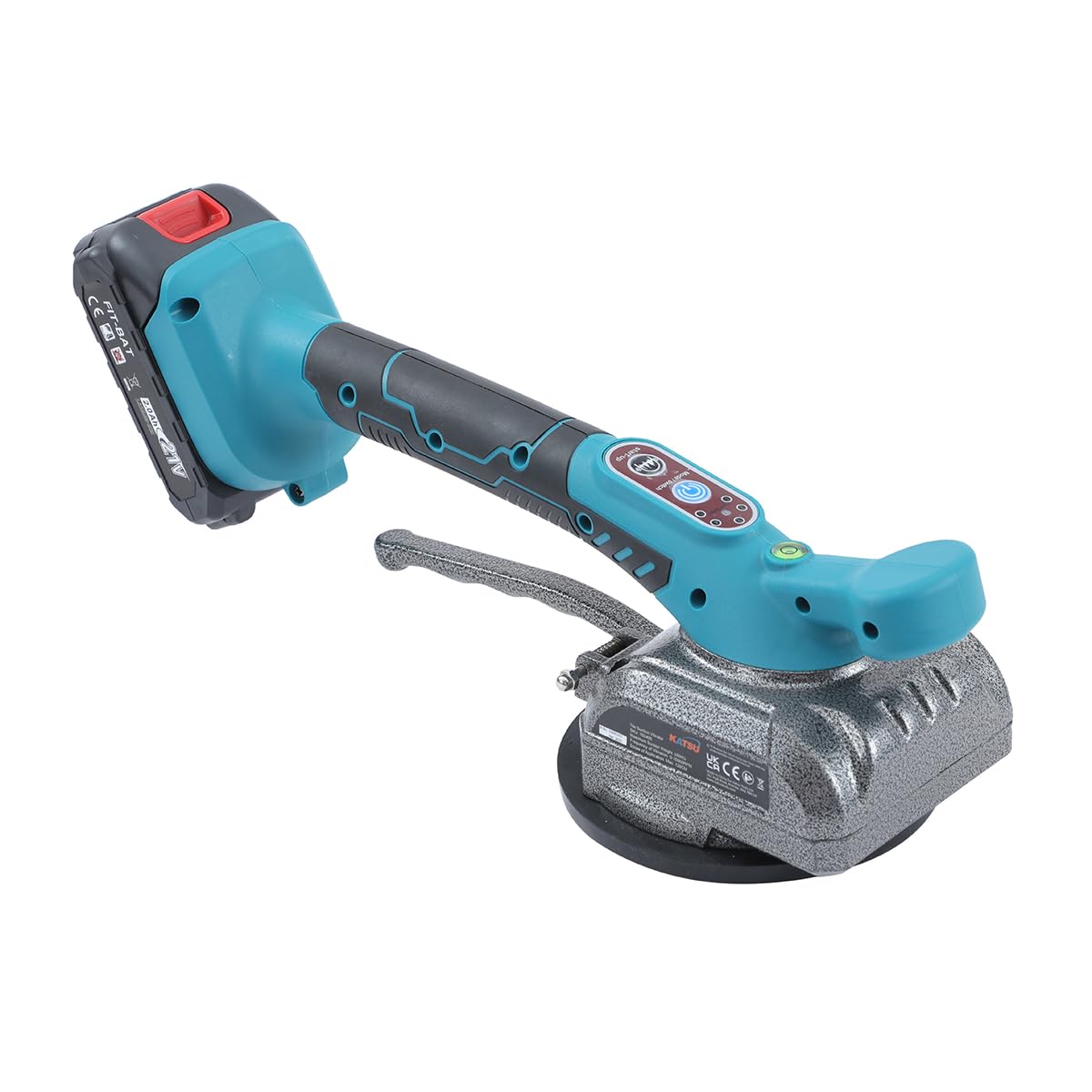 KATSU FIT-BAT 21V Vibreur Carrelage Manuel Machine à Carrelage Ventouse Carrelage avec 2 Batteries, 5 Vitesses, 50kg Capacité d'Adsorption, aux Carreaux de Mur de Sol Jusqu'à 1m x 1m