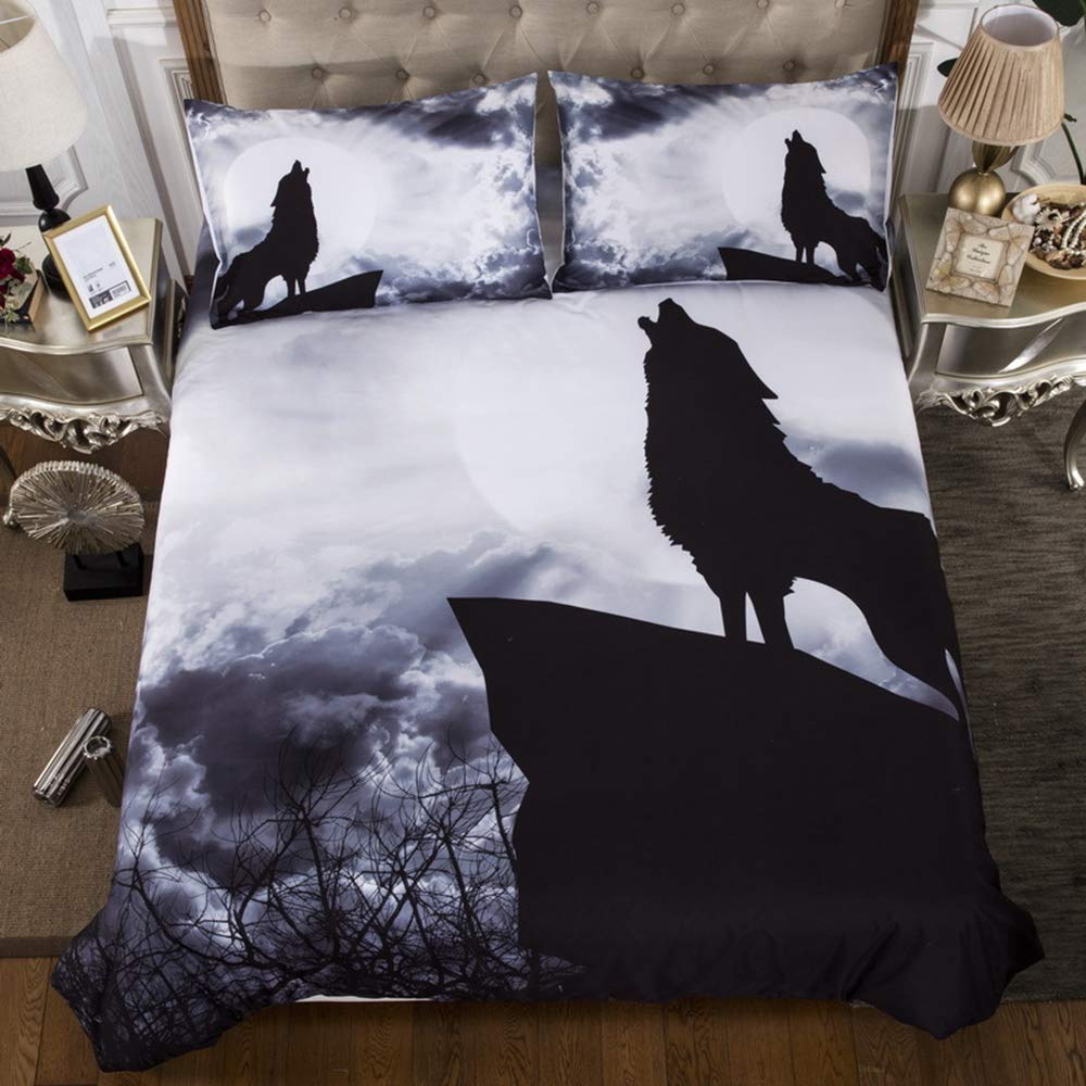 Housse de couette loup 3D confortable ensemble de literie 3 pièces DOTBUY