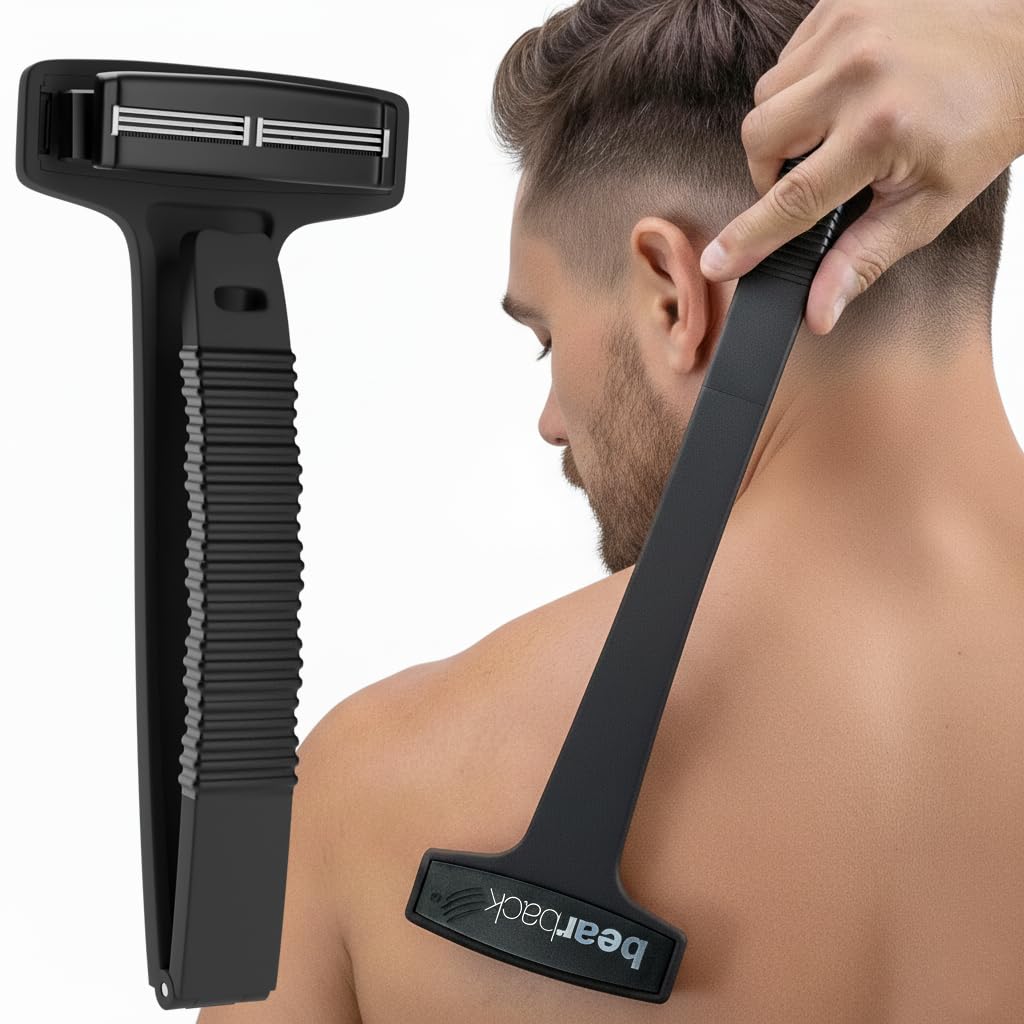 Bearback Back Shaver for Men - Effortless Reach 17” Folding Handle for a Smooth Solo Shave - Pivoting Triple Blade Technology, Part of the Bearback Interchangeable Grooming System