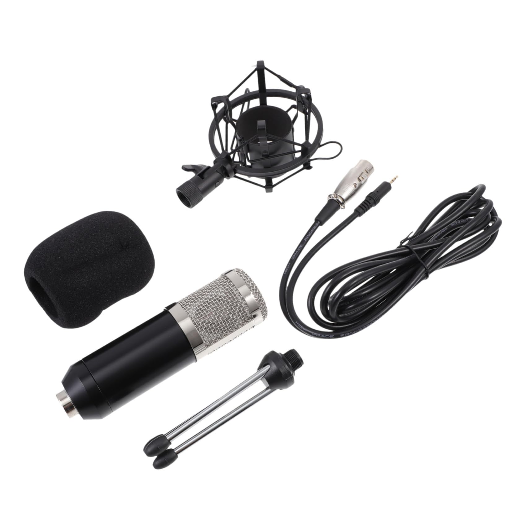 Toyvian Set Microfono a Condensatore 3, 5mm Cablato 48v Nero | Testa Griglia Argento, Impedenza Uscita 150ω±30% a 1 Khz, per Karaoke Online e Studi di Registrazione Colore Casuale