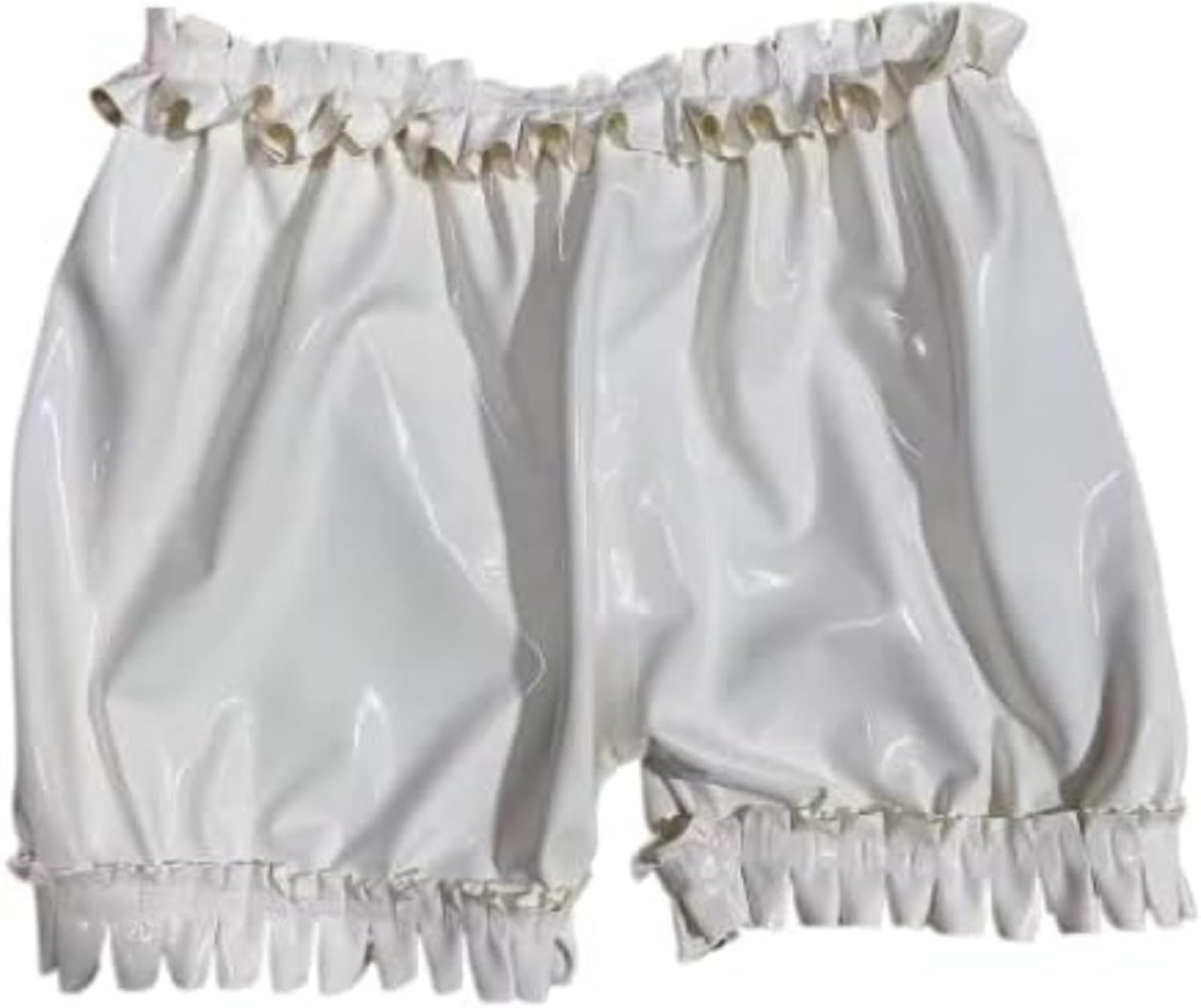 Sexy Latex Gummi Women Men Shorts Rubber With Lace Ruffle Lace Knickers