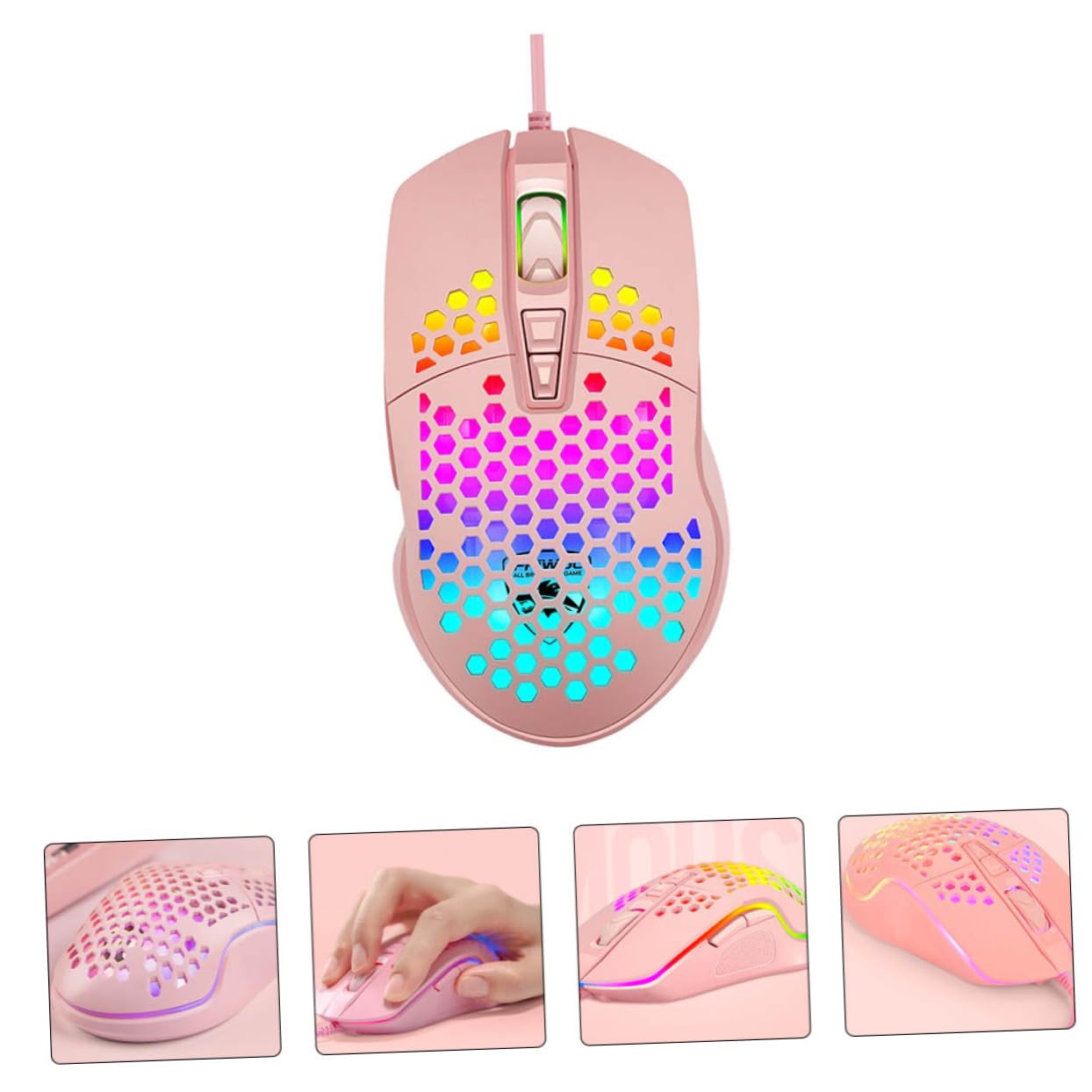 3 pezzi mouse da gioco cavo tablet for bambini retroilluminazione meccanica laptop cool gaming lap desk mouse cablato retroilluminazione a nido d'ape V9 rosa plastica mouse meccanico computer / 309