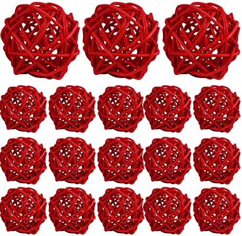 Qingbei Rina 18 PCS Decorative Balls,Christmas Rattan Balls,Red Wicker Balls,Decorative Orbs Spheres,Bird Toys,Bowl Vase Filler for Centerpiece,DIY Craft,Christmas Holiday Home Decor,Gifts