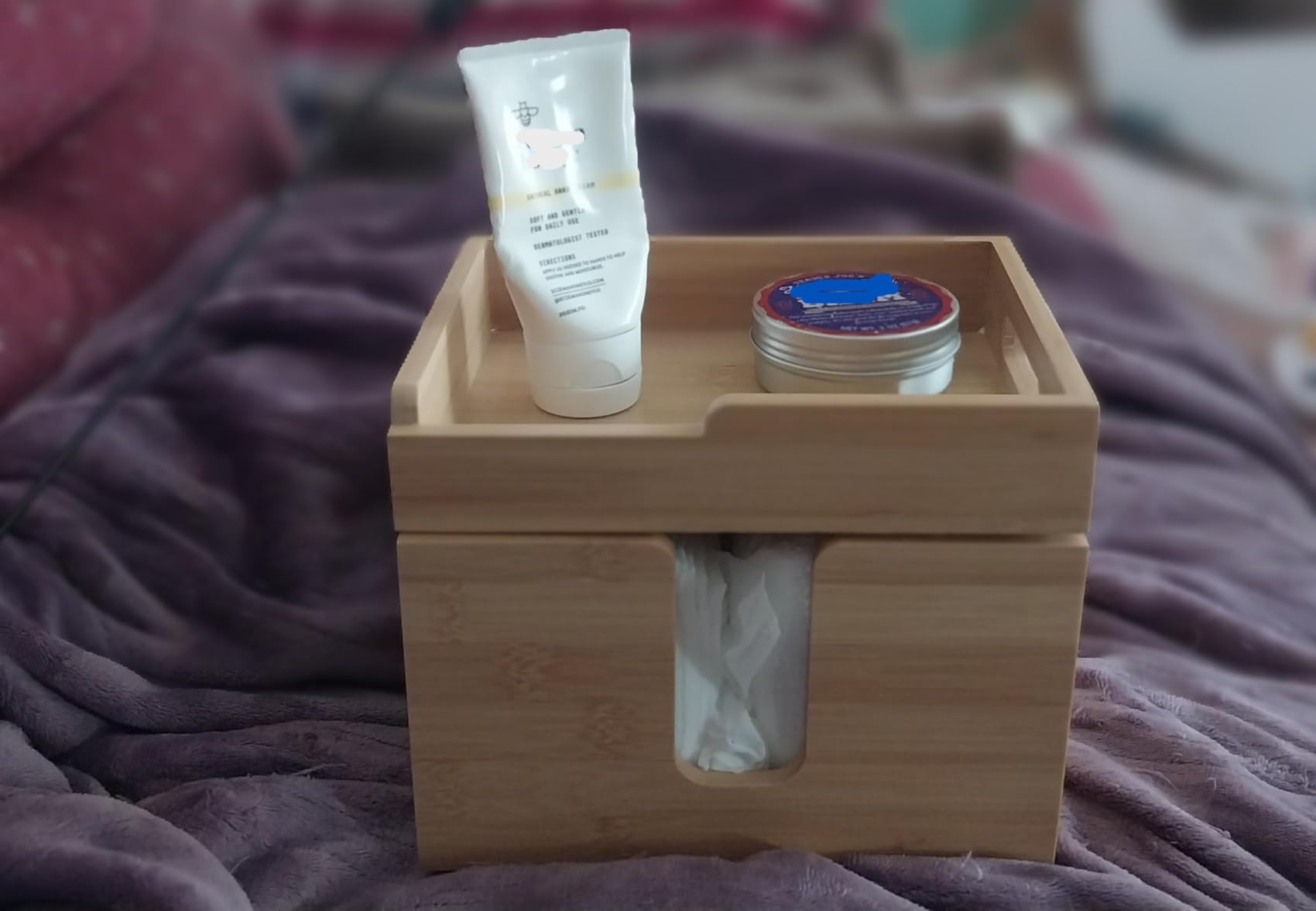 InnJoey Bamboo Disposable Face Towel Holder with 2 Glass Jars - Open-Top Skincare Organizer for Facial Cleansing Wipes & Beauty Essentials - Bathroom Countertop Vanity Organizer 12oz