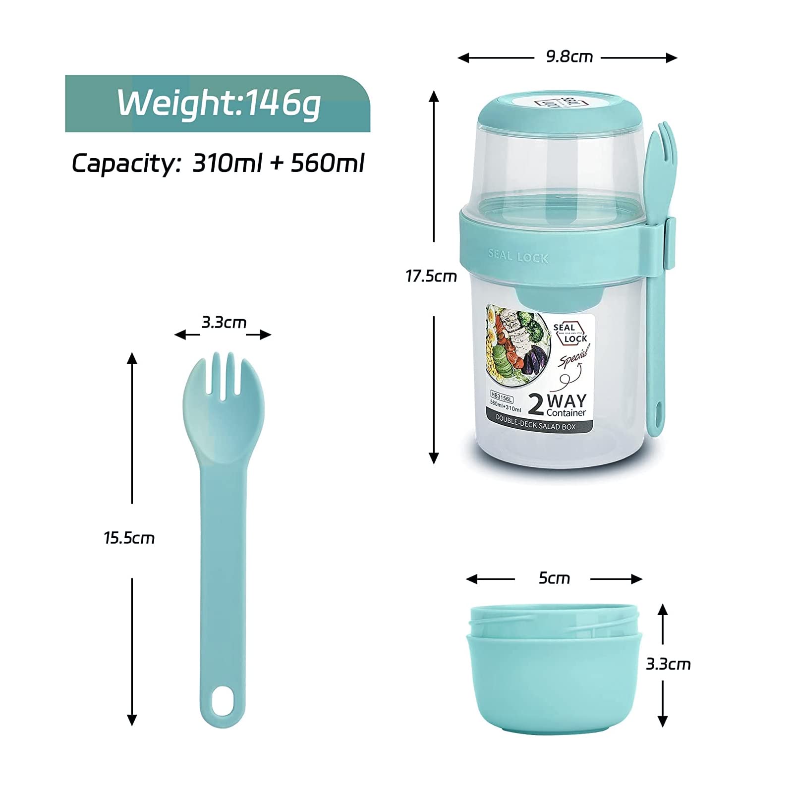 Gobelet à Yaourt Anti-fuite Bainuote | 2 En 1 - 230 Ml + 760 Ml | Sans BPA | Avec Cuillère | Idéal Petit Déjeuner à Emporter