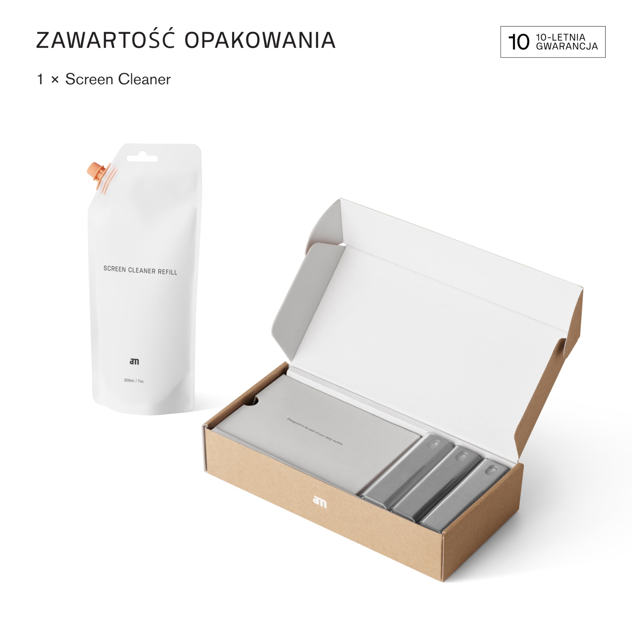 am Zestaw do czyszczenia ekranów – zestaw 2 i 3 szt. + refill 200 ml – screen cleaner do smartfona, tabletu, laptopa i auta – spray z mikrofibrą (szary, 3 szt.)