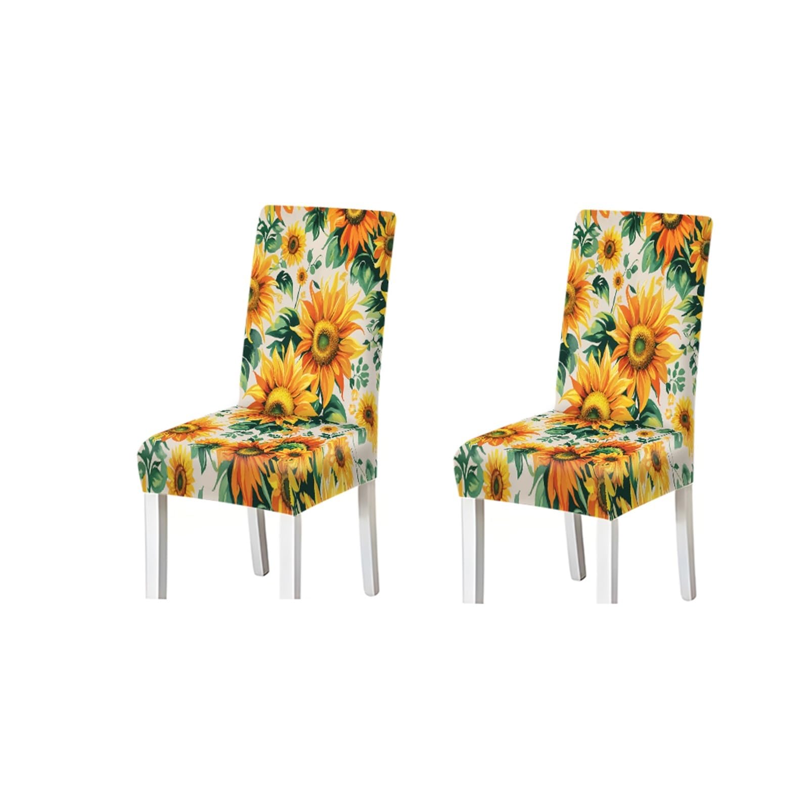 BOSUYBN Vibrant Sunflower Floral Print Stretch Dining Chair Covers, For Home Kitchen Dining Room Party, 2/4/6 PCS Furniture Protectors for Home Dining Room(2PCS Chair cover)