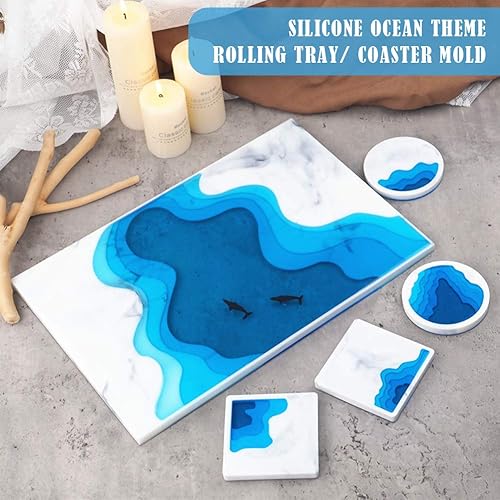 Miniatura 3 de Molde de resina grande con molde de resina con posavasos de océano de ola costera cama de río, pintura del océano, manualidades, moldes epoxi de