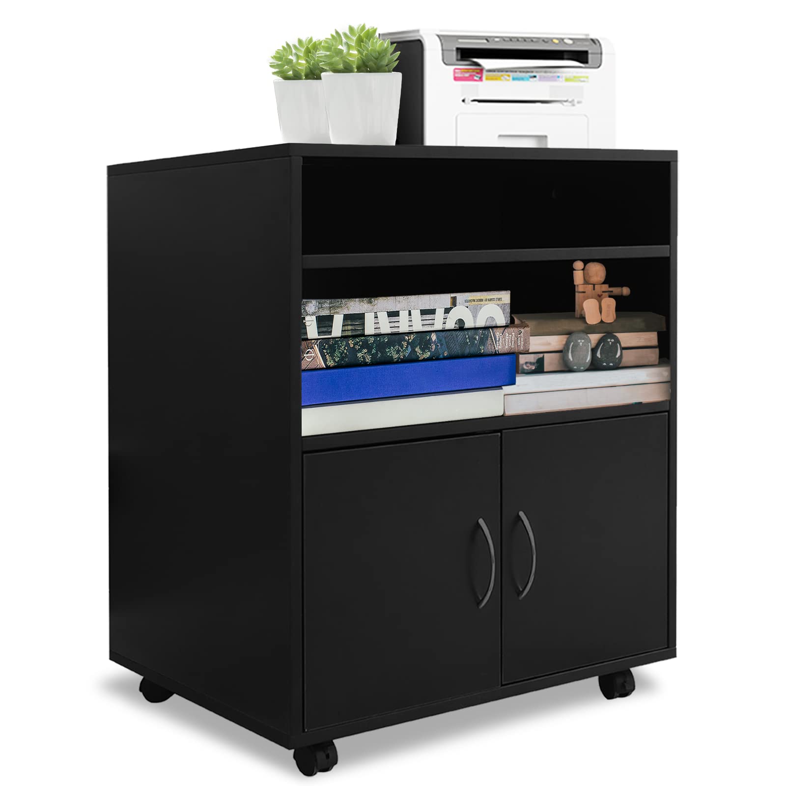 Buy KUMIUNION Black Wood 3 Drawer File Rolling Filing