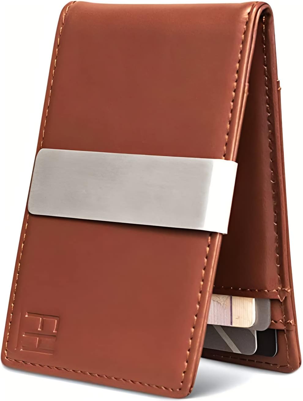 Forrest & Harold F&H Minimalist Men's Wallet RFID Blocking Wallet, Slim Leather Wallet Money Metal Clip Holds 8 Cards, Back and Front Pocket Wallets