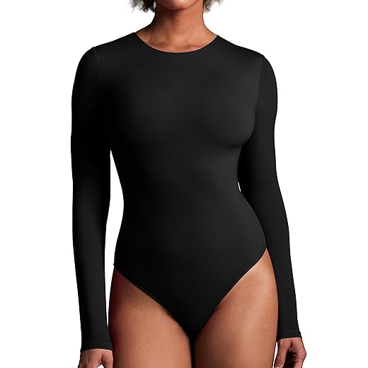 IUGA Long Sleeve Bodysuits for Women Crew Neck Body suit Women's Slimming Basic Tummy Control Bodysuit Tops