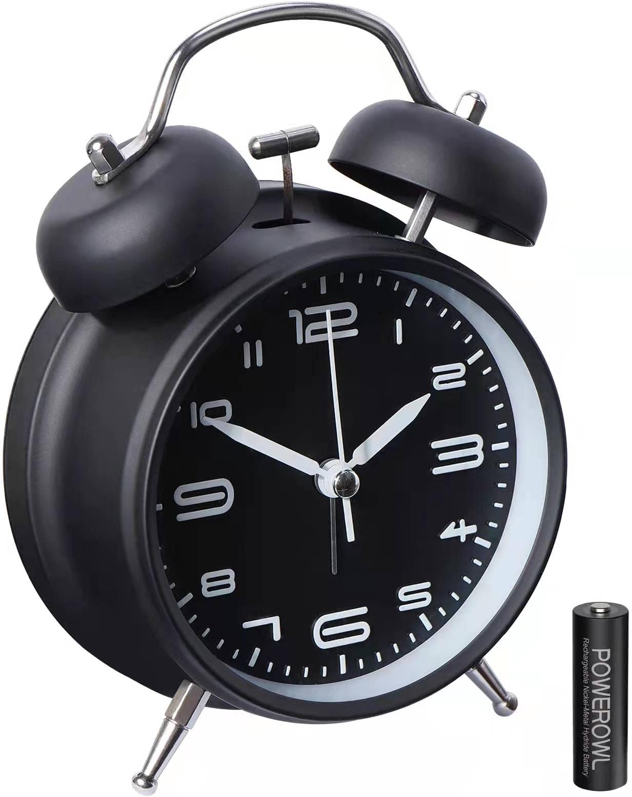 pxy Loud Alarm Clock for Heavy Sleepers Adults 3D Dial(Battery Include), 4" Alarm Clocks for Bedrooms, Classic Silent Non-Ticking Quartz Twin Bell Alarm Clock for Kids Alarm Clock Battery Operated