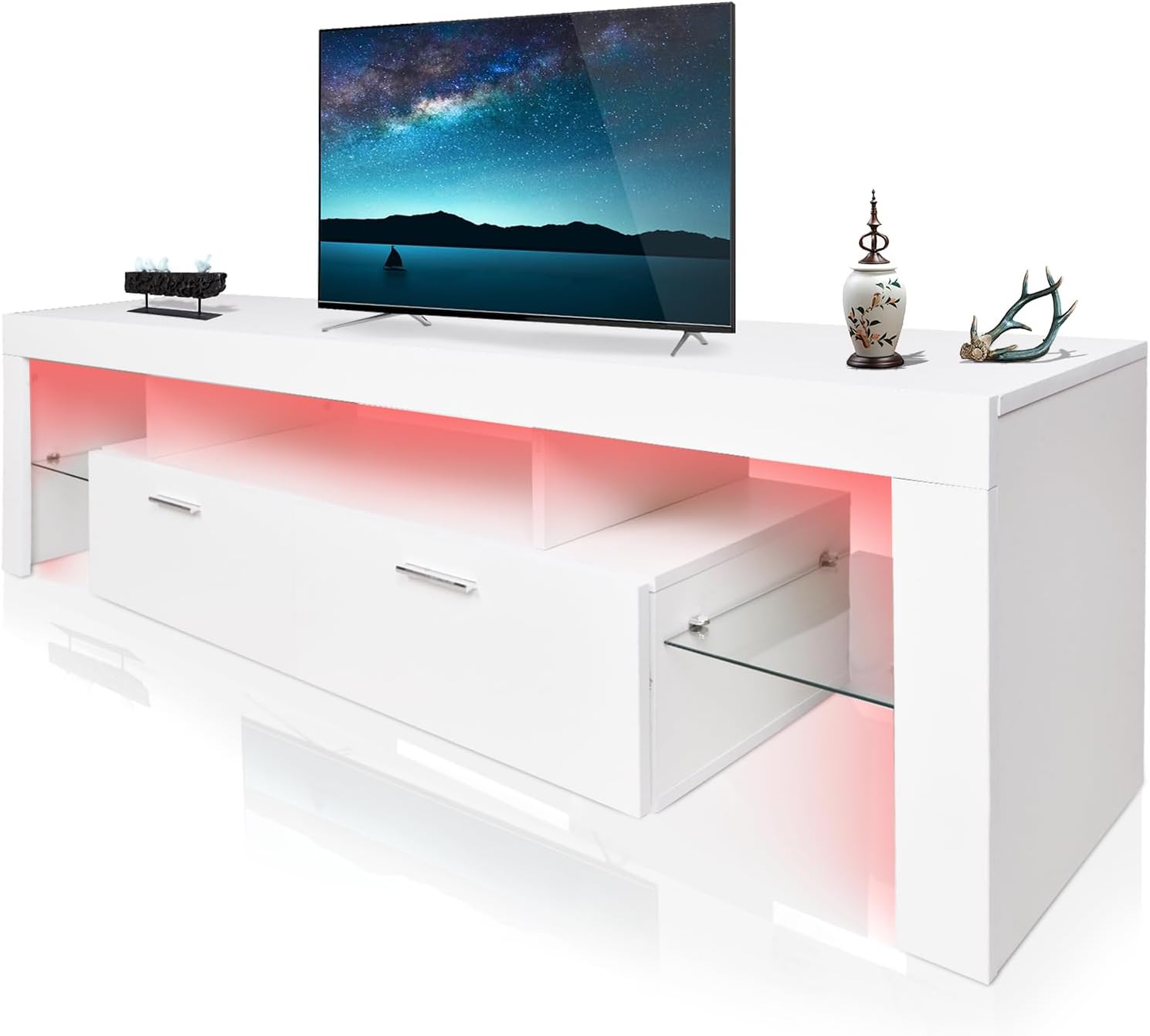 SKYXIU LED TV Stand for 50 55 65 70 75 inch TV,Mid Century Modern TV Console,Entertainment Center with Storage for Home Living Room Bedroom