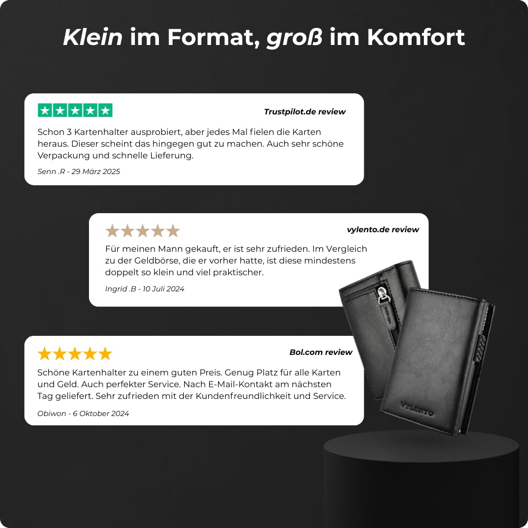 Premium Smart Wallet mit Münzfach - Geldbörse mit RFID Schutz für 12 Karten - Slim Wallet Herren und Damen - Kartenetui - Kleine Portemonnaie - Expedition Schwarz