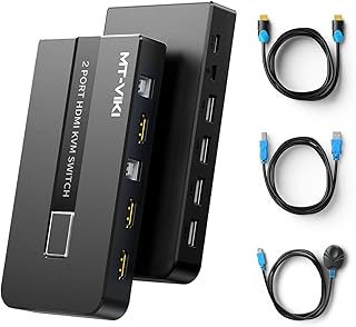 MT-VIKI HDMI KVM Switcher 2 Port, USB 2.0 HDMI Switch 4K 60Hz EDID for 2 Computers Share Keyboard Mouse Printer and HD Monitor + 2 USB Cables and 2 HDMI Cables