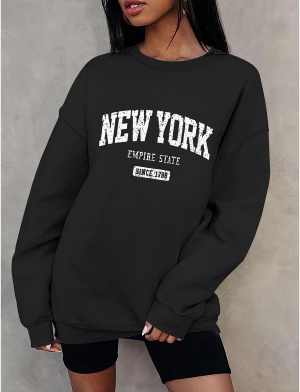 Oversized New York Sweatshirt for Women Aesthetic Preppy Hoodies Vintage Letter Print Graphic Crewneck Pullover Tops - Image 4