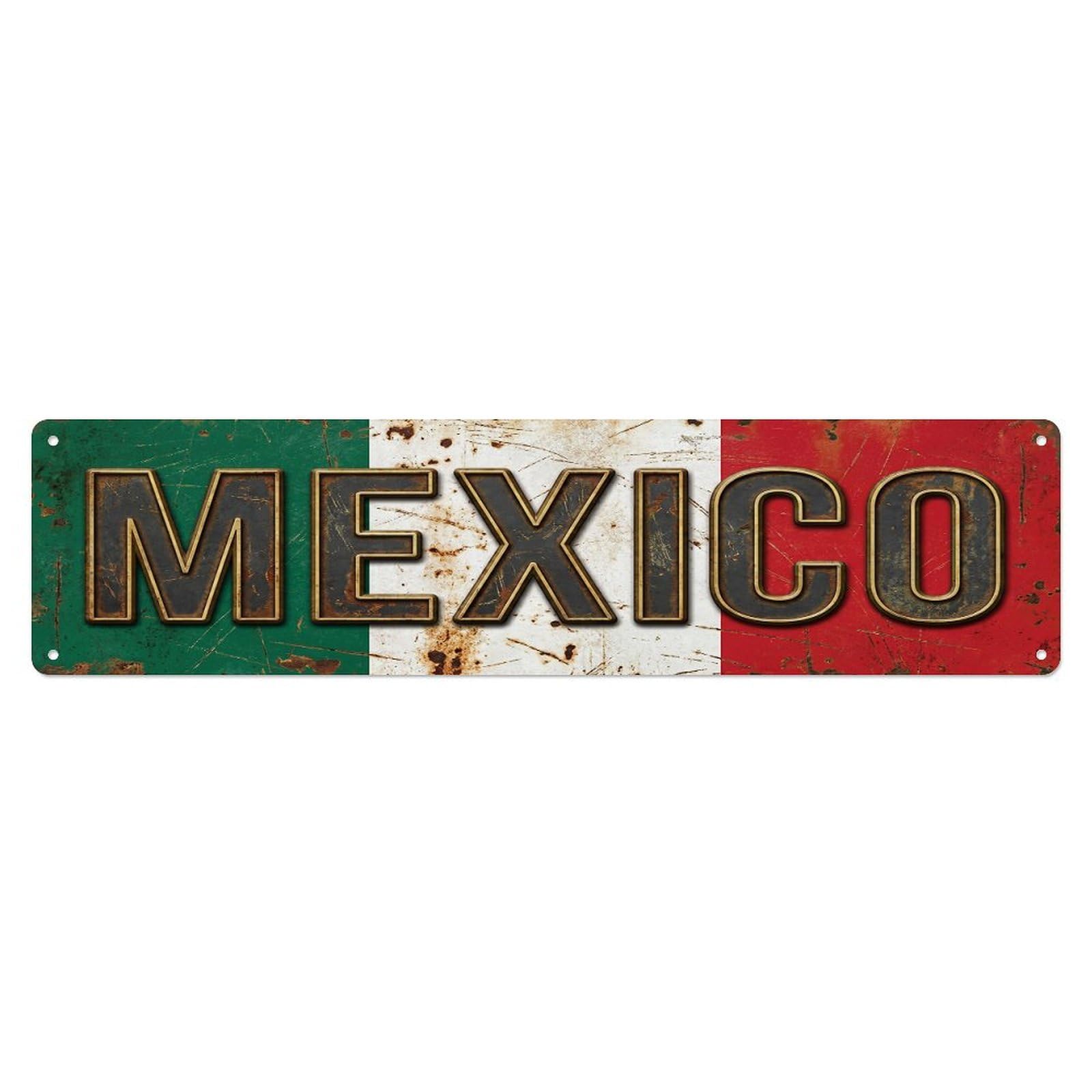 Vintage Mexico Flag Pattern Metal Tin Sign