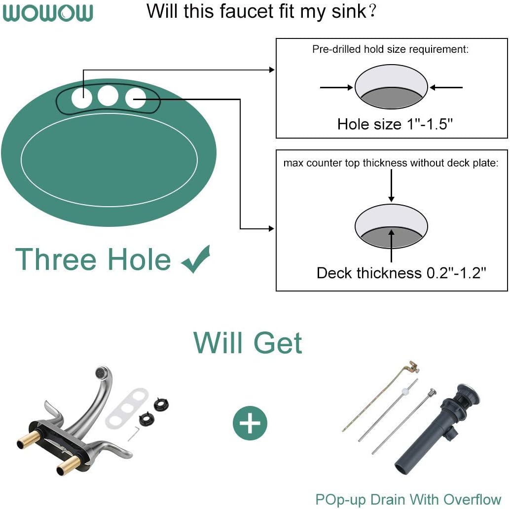 WOWOW Bathroom Faucet 2 Handle 4 Inch Centerset Bathroom Sink Faucet and 8 inch Centerset Bridge Kitchen Faucet with Brass Side Sprayer 2 Handles 4 Holes Antique Classic Heritage Deck-Mount Kitchen Si
