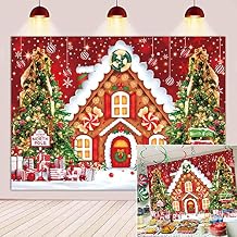 8x6ft Christmas Gingerbread House Backdrop for Kids Red Gingerbread Candy Stacked Background Merry Christmas Warm Winter Decor Party Photo Studio Booth Photography Props