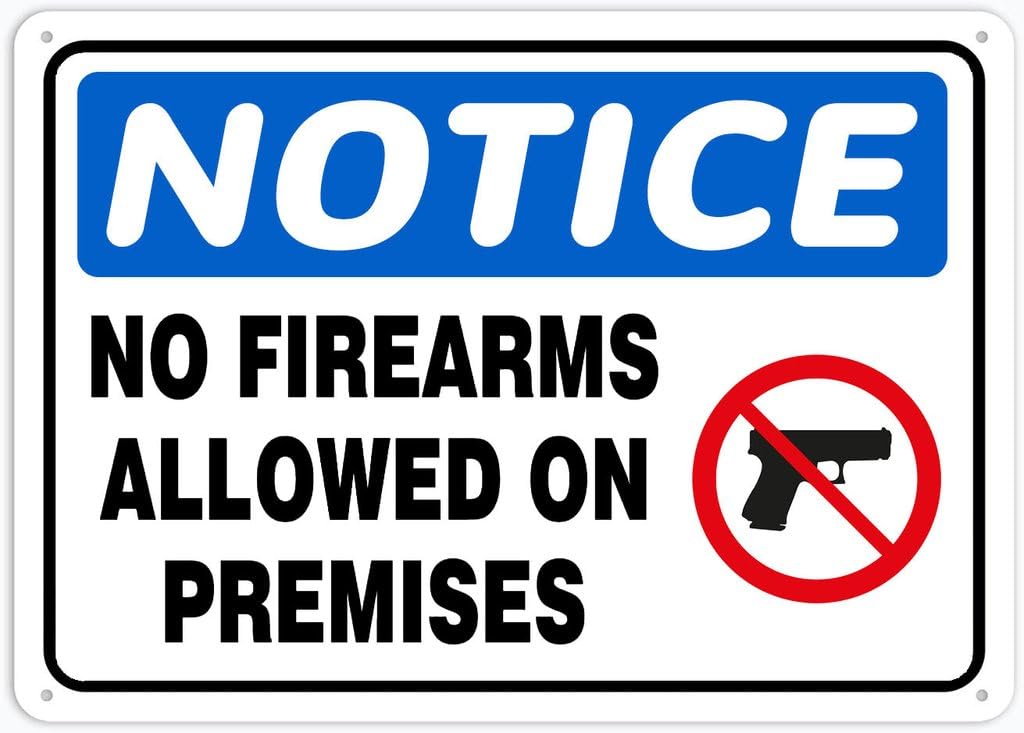8"x12" Aluminum Tin Sign Plate - Notice Safety Sign No Firearms Allowed On Premises - Safety Restriction Alert, Caution Warning Notice